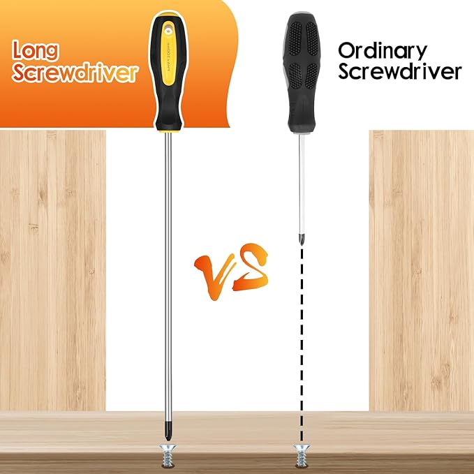 2pcs Long Magnetic Screwdriver Set, 12in Extra Long Phillips and Slotted Screwdriver, with Non-Slip Cushioned Handle Grip