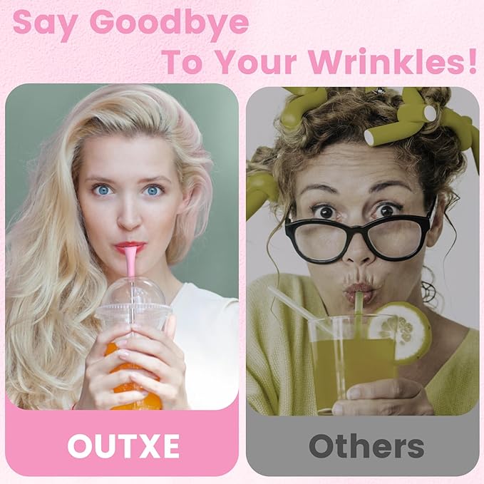 OUTXE Anti Wrinkle Straw 6 Pcs, Flat Wide Drinking Straw for Stanley Cup 40 oz 30 oz, Reusable Wrinkle Free Long Stainless Steel Metal Straw for Lip with Cleaning Brush and Carrying Bag