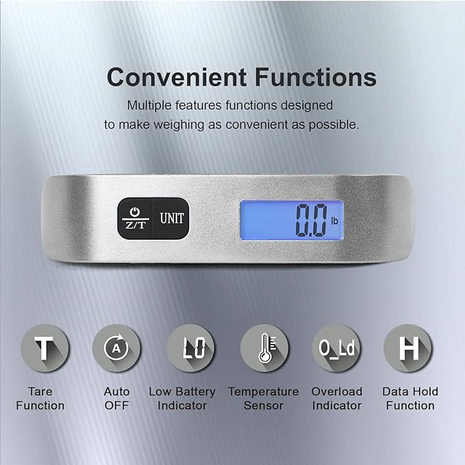 travel inspira Luggage Scale, Portable Digital Hanging Baggage Scale for Travel, Suitcase Weight Scale with Rubber Paint, 110 Pounds, Battery Included
