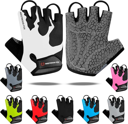 WESTWOOD FOX Cycling Gloves Half Finger Unisex Padded Grips Palm Bicycle Summer MTB Bike Gloves for Men Women Non-Slip Fingerless Short Mountain Bike Sports Hiking Climbing Gym