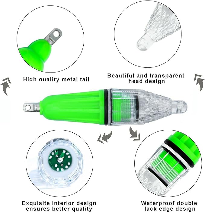8-Pack Underwater Light Green Color 4.73 inch Deep Drop LED Light Waterproof Flashing Fishing Light Attractive Light Bait Lure Lamp