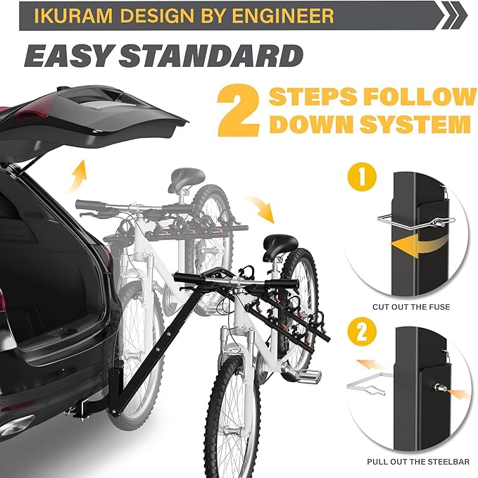 IKURAM R 4 Bike Rack Bicycle Carrier Racks Hitch Mount Double Foldable Rack for Cars, Trucks, SUV's and minivans with a 2" Hitch Receiver