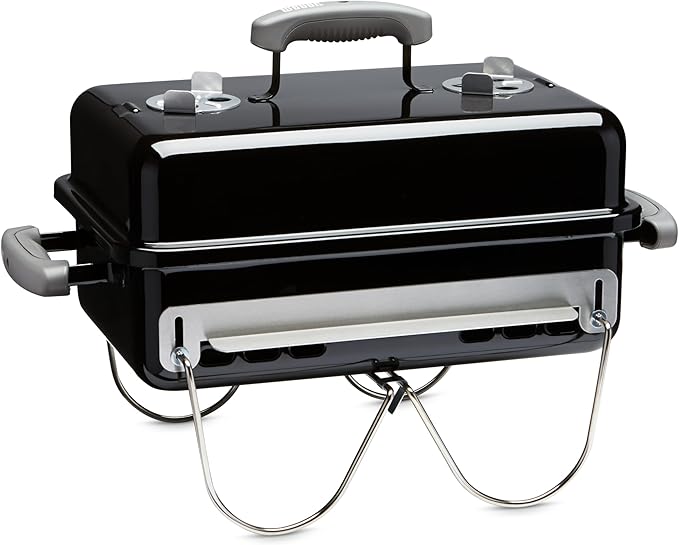 Weber Go‑Anywhere Charcoal Grill – Compact Portable BBQ Grill for Camping, Tailgating & Outdoor Cooking with 2‑Piece Cooking Grate & Precise Airflow Dampers