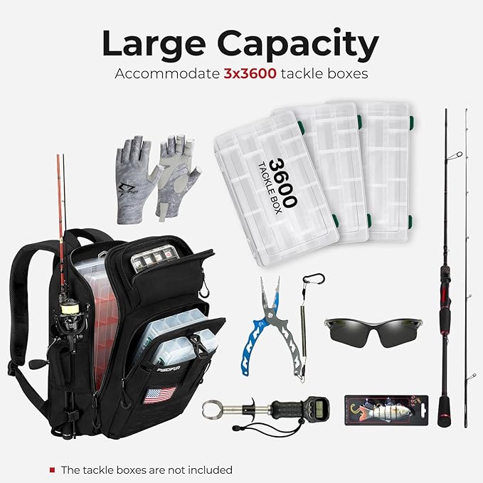 Piscifun Fishing Tackle Backpack with Rod & Gear Holder, Lightweight Fishing Tackle Storage Bag with Protective Rain Cover