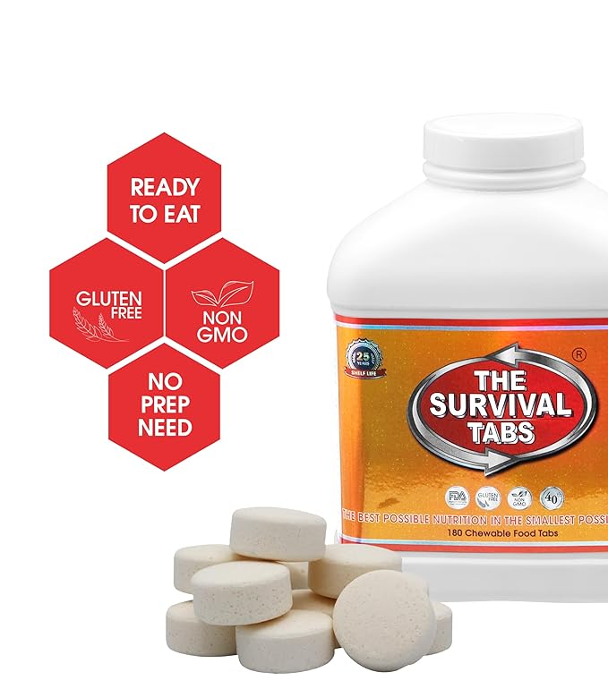 Survival Tabs 60-Day 720 Tabs Emergency Food Replacement, 25-Year Shelf Life Non-GMO Gluten-Free Survival Tablets for Disaster, Camping, Hiking Emergency Preparedness