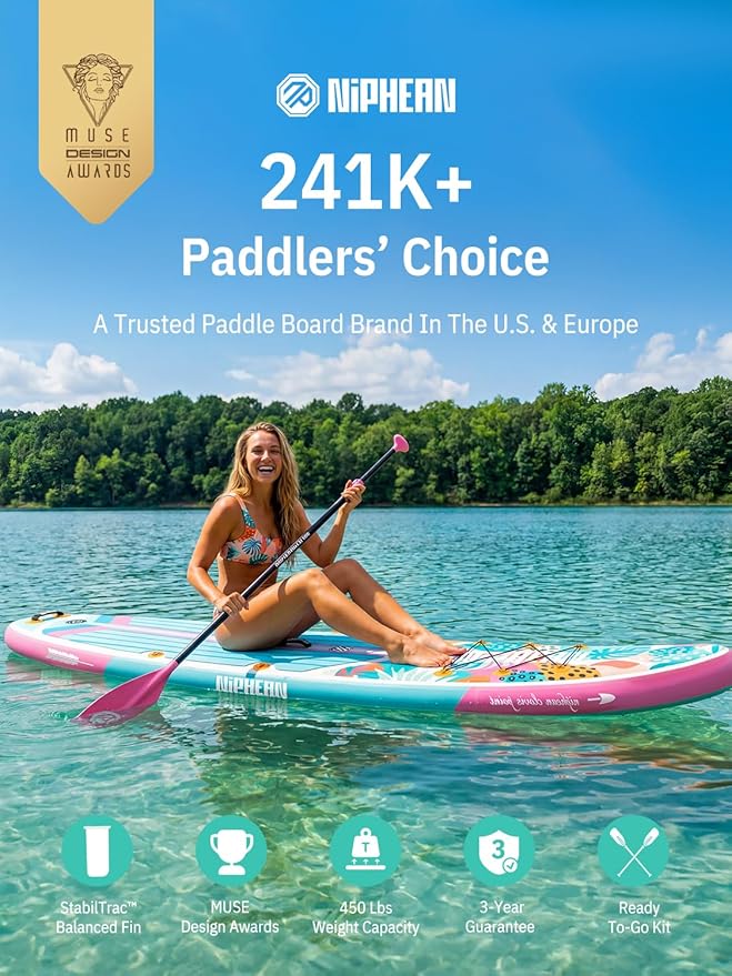 Niphean Inflatable Stand Up Paddle Board with SUP Accessories, Anti-Slip EVA Deck, 10’6’’ Inflatable Paddle Boards for Adults & Youth of All Skill Levels