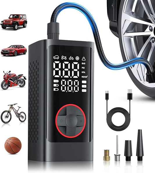 Tire Inflator Portable Air Compressor, Cordless Air Pump for Car Tires, 150PSI Portable Tire Inflator, LCD Dual Screen, Electric Pumps for Car Bike Motorcycle Balls