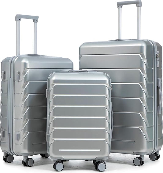 Hardshell Luggage, Lightweight Suitcase with Spinner Wheels, Silver