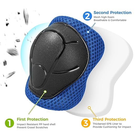 BOSONER Basic Kids Protective Gear: Kids Knee Pads and Elbow Pads with Wrist Guards Set for 3-15 Years - Design for Roller Skates, Cycling, BMX Bike, Skateboard, Inline Skating, Scooter Riding Sports