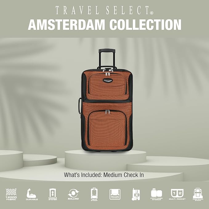 Travel Select アムステルダム ソフトサイド 拡張可能ラゲッジ ローリングホイール付き、オレンジ、25インチ ミディアム