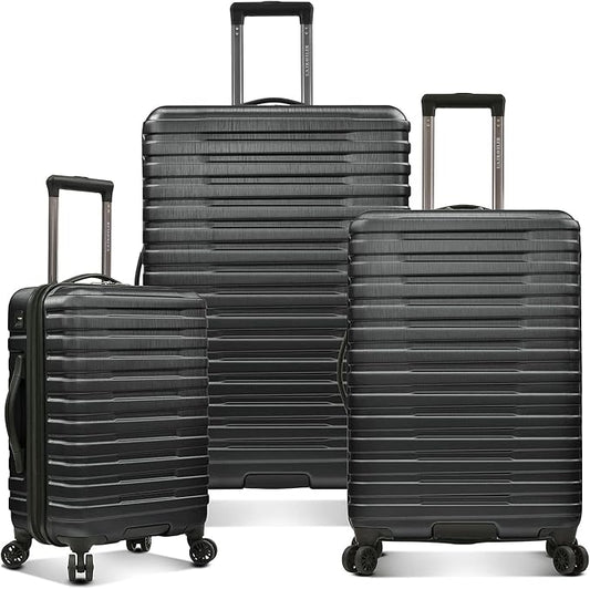 U.S. Traveler Boren Expandable Hardside Rugged Travel Luggage with 8 Spinner Wheels, Black, 3-Piece Set