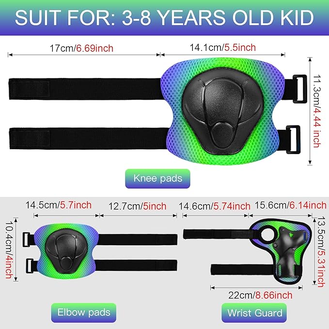 Wemfg Kids Protective Gear Set Knee Pads for Kids 3-14 Years Toddler Knee and Elbow Pads with Wrist Guards 3 in 1 for Skating Cycling Bike Rollerblading Scooter