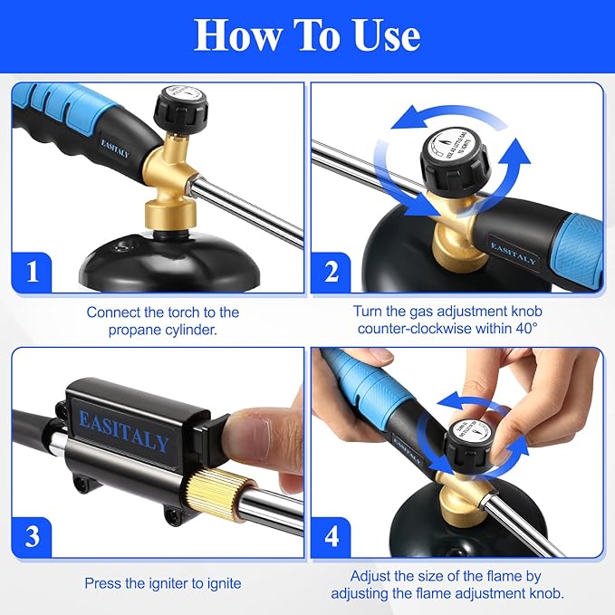 Weed Torch Propane Burner, 32" Blow Torch Flame Thrower, Weed Burner with Self Igniting and Anti-slip Rubber Handle for Weeding, Charcoal Starter, Ice Melting(Fuel Not Included)