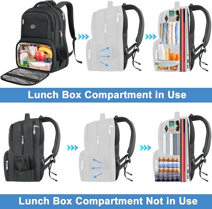 MATEIN Lunch Backpack for Men Work, Sturdy 17 Inch Laptop Backpack with Lunch Compartment, Water Resistant Work Bag with Padded Straps, Anti Theft Computer Back Pack for Office Commute College