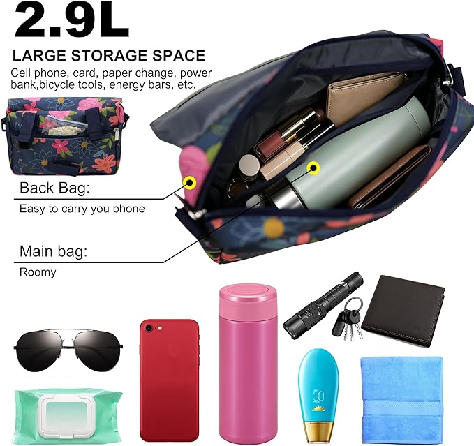 Bike Handlebar Bag, 2.9L Waterproof Bicycle Front Basket Bag with Reflective Strip, Convertible Shoulder Bag for Women, Floral Bike Pouch for Cycling Commuting Outdoor (Blue Floral)