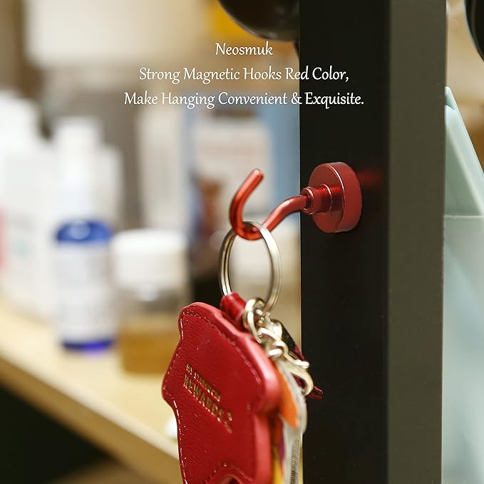 Neosmuk Magnetic Hooks, Heavy Duty 30lb+ Strong Magnet Hook for Cruise Cabins, Cruise Ship Essentials for Hanging, Metal Wall Refrigerator Hangers (Red, 10 Pack)