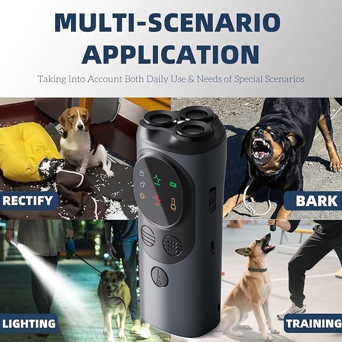 Ultrasonic Dog Bark Deterrent, Rechargeable Strong Bark Deterrent Device with 3 Emitters, Bark Button for Dog Use Up to 50ft Long Range | Safe for Dogs