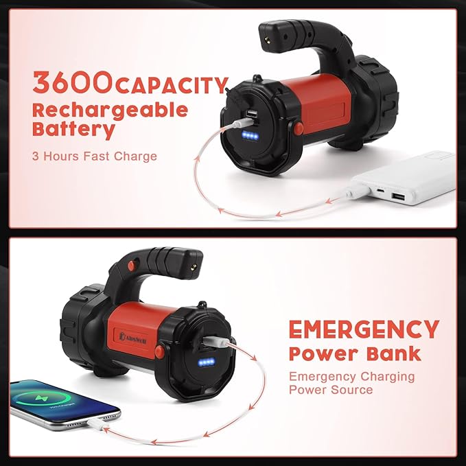 AlpsWolf キャンプランタン充電式、同LED懐中電灯スポットライトランタン 2個セット 800LM、3600容量駆動、屋外ハイキング、停電用の赤色ポータブル高輝度キャンプライト