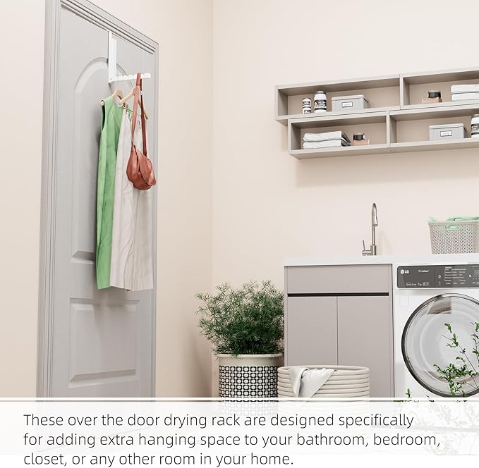 Over The Door Hanger Folding Clothes Drying Rack, Folding Hanging Clothes Rack for Indoor Laundry Room Bathroom Compact Small Space Foldable Portable Over Door Hanging Hook Collapsible