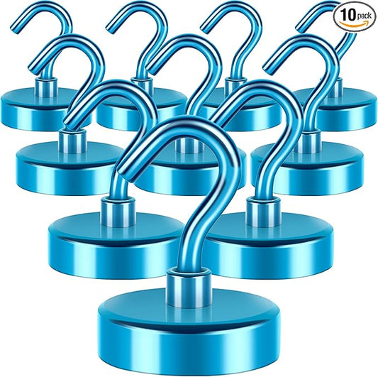 Neosmuk Magnetic Hooks, Heavy Duty 85lb+ Strong Magnet Hook for Cruise Cabins, Cruise Ship Essentials for Hanging, Metal Wall Refrigerator Hangers (RoyalBlue, 10 Pack)