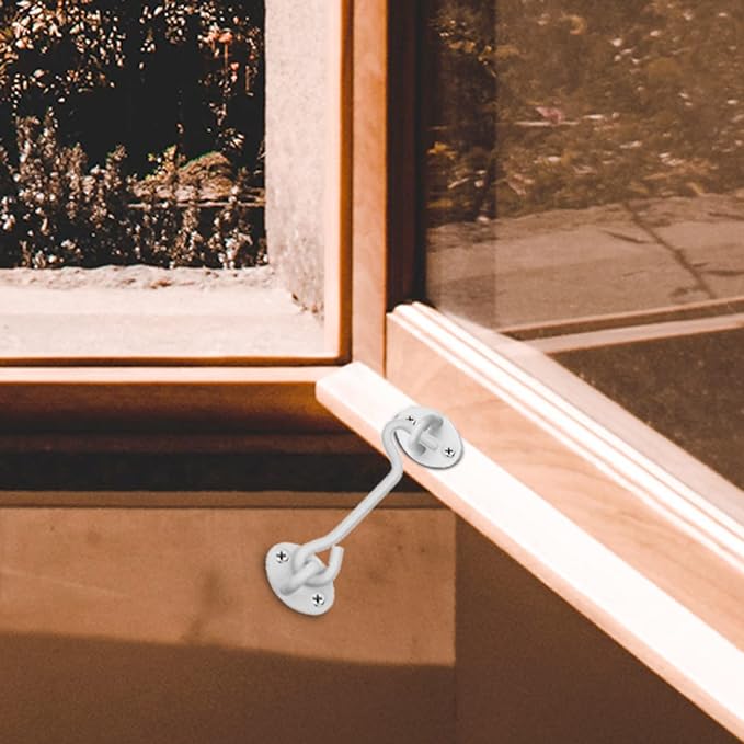 Kare & Kind Hook and Eye Latch (4-inch) - with Mounting Screws - Heavy Duty Locks for Door, Gates, Barns, Bathrooms, Cabins (2-White)