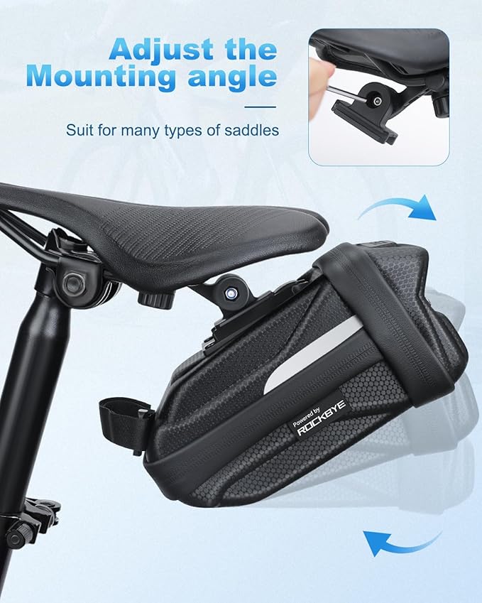 Bike Seat Bag, Expandable Bicycle Bag Under Seat, 3D Hard Shell Waterproof Bike Saddle Bag with Reflective Material, Self-Locking Zipper, Internal Pocket, 1.6-2L