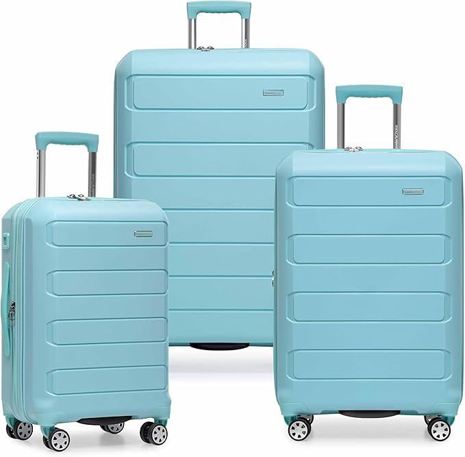 Traveler's Choice Pagosa ハードシェル 拡張可能スピナーラゲッジ、ベビーブルー、3点セット (22/26/30)