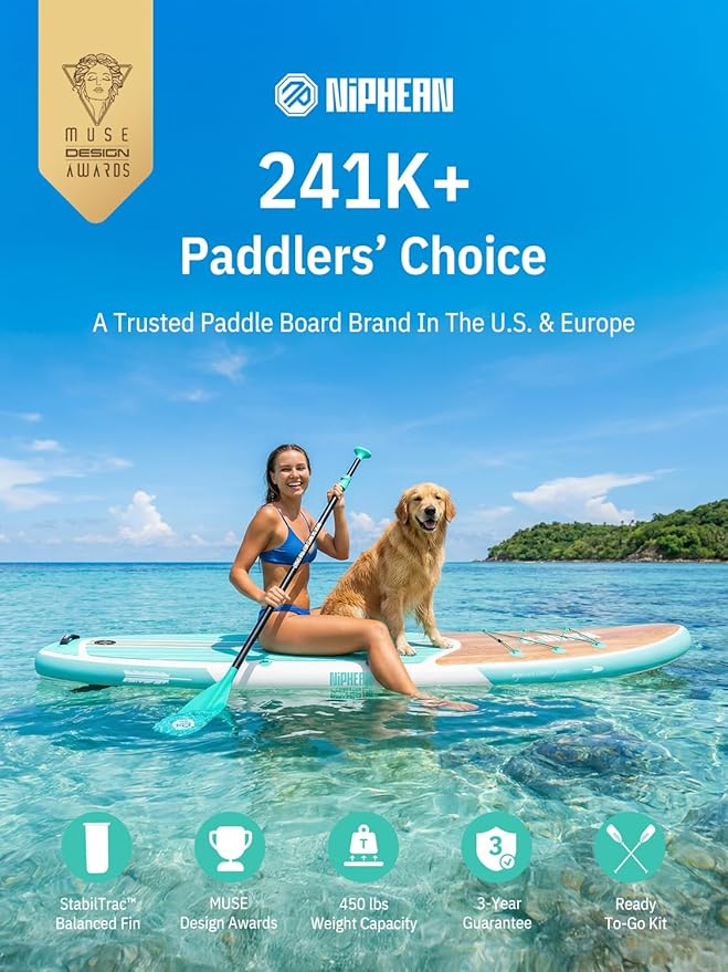 Niphean Inflatable Stand Up Paddle Board with SUP Accessories, Anti-Slip EVA Deck, 10’6’’ Inflatable Paddle Boards for Adults & Youth of All Skill Levels