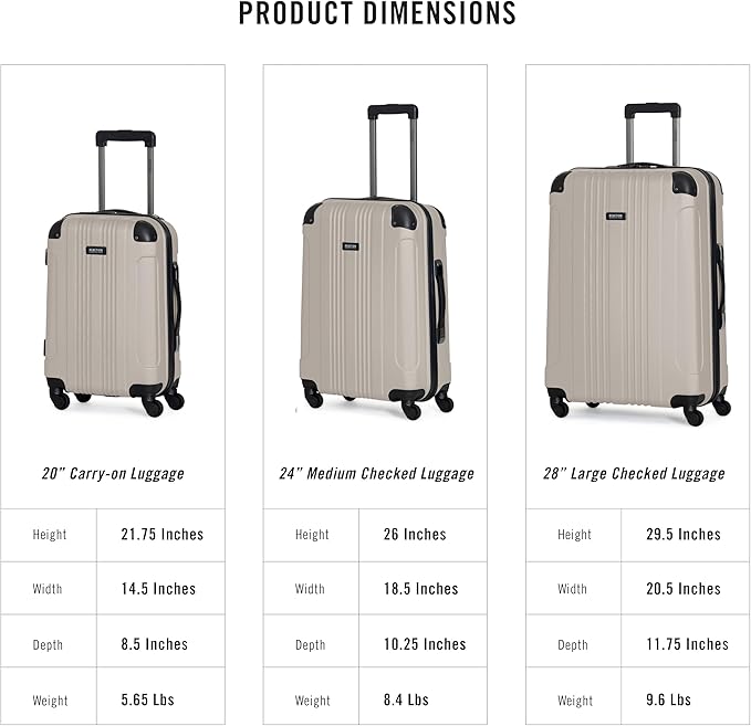 Kenneth Cole REACTION アウトオブバウンズ 軽量ハードシェル 4輪スピナーラゲッジ、マッシュルーム、2点セット（20インチ＆28インチ）