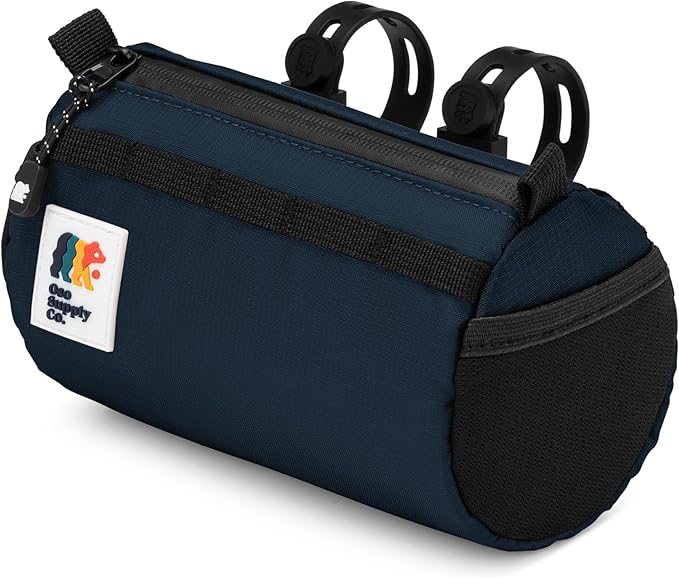 Oso Supply Co Handlebar Bike Bag – Water-Resistant Hard Shell with Quick-Access Zipper, Side Mesh Pockets, and Spacious Storage – Ideal for Cycling, Commuting, and Adventure Rides (Navy Blue)