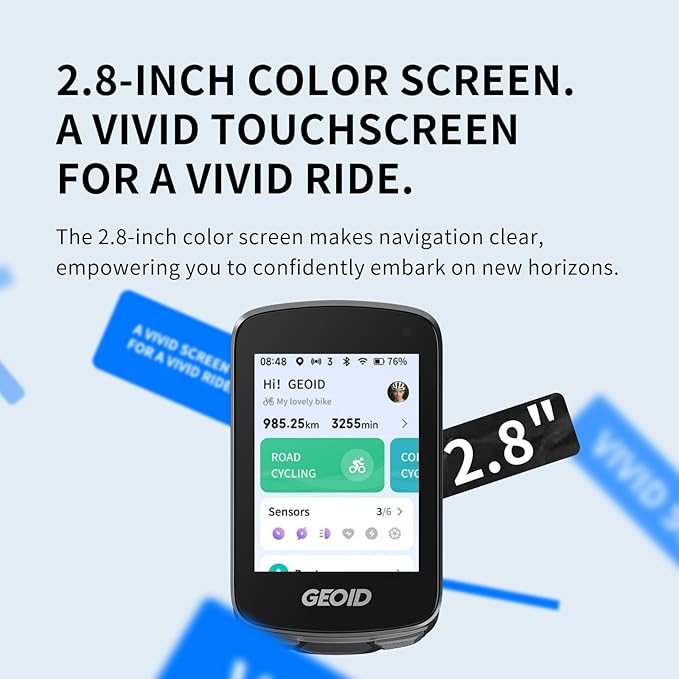 GEOID CC700 Pro 2.8" Color Touchscreen GPS Bike/Cycling Computer, Map Navigation with Re-Route Planning, WiFi Auto-Sync, ANT+/Bluetooth, Message Notification, IPX7 Waterproof, Free Indoor Training