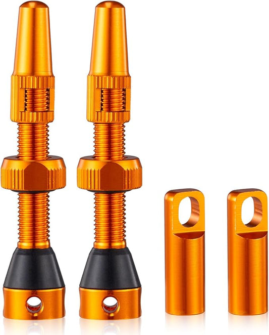 HZJD 2PCS Tubeless Valves, Orange, Alloy Presta Valve Stem, Integrated Core Removal Tool(44 mm)