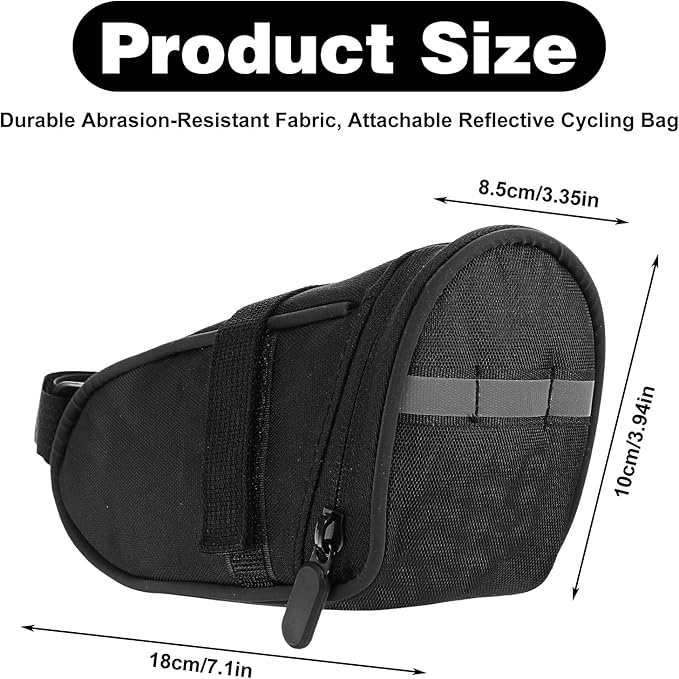 Reflective Bike Seat Bag, Black Bicycle Saddle Bag, Waterproof Bike Pouch, 18 x 8.5 x 10 cm Bikes Storage Bags, Cycling Accessories for Mountain Road Foldable Bikes