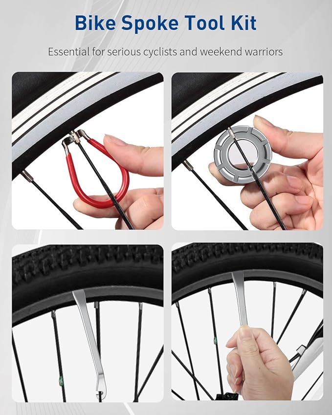 Pawfly Bike Spoke Tool Kit, Bike Spoke Wrenches with 2 Bicycle Tire Levers, Bicycle Rim Truing Tool Set, Bicycle Spoke Wrench Tools, Bike Rim Correct Kit, 4-Piece Bike Repair Tool Kit