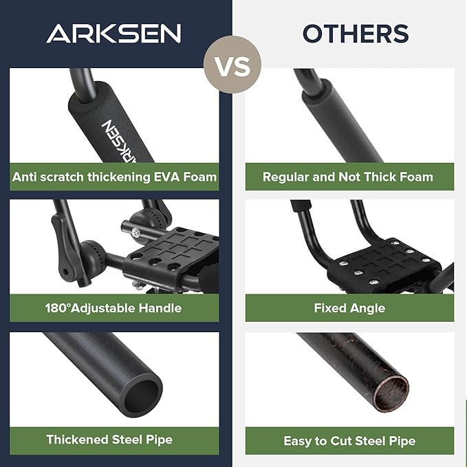 ARKSEN 2 Pair Universal Folding Kayak Roof Rack Heavy Duty Adjustable J-Bar Kayak and Canoe Carrier with 4 Lashing Straps, 4 Stern Tie Down Straps for Cars, SUVs, and Trucks