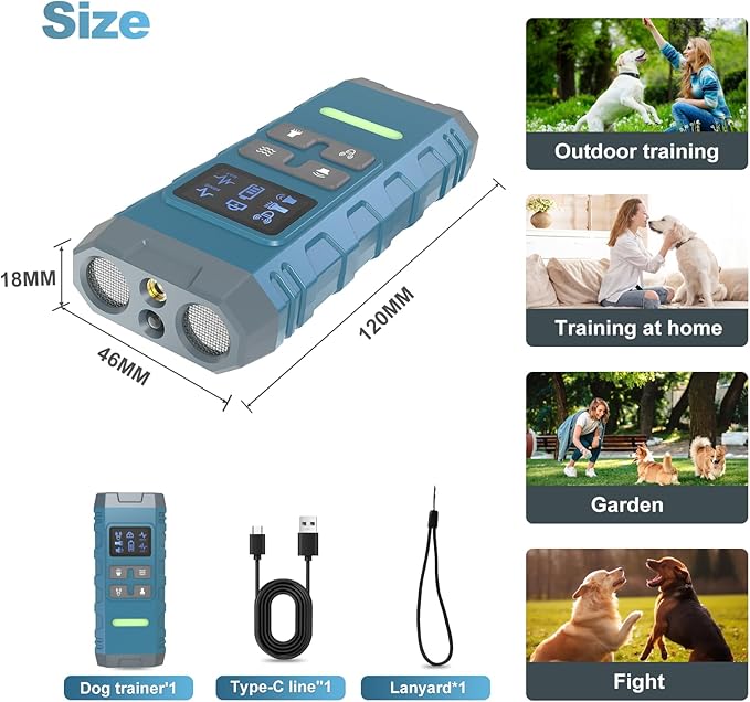 Dog Bark Deterrent Device,Anti Barking Device for Dogs, Ultrasound Dog Bark Deterrent,Best Anti-Barking Device, 4 Modes & LED Light & LCD Screen Portable Indoor & Outdoor（Blue）