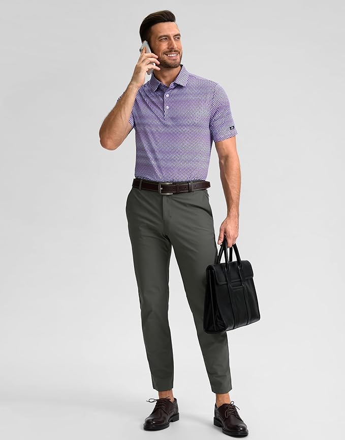 Obla Mens Golf Polo Shirts Short Sleeve Dry Fit Performance Moisture Wicking Casual Print Collared Golf Shirts for Men