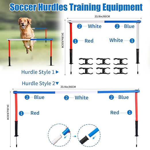 6 Pcs Pole Bending Poles for Horses with Bag, 6FT Adjustable Poles Training Equipment for Horse and Dog,Soccer Equipment for Training(Blue)