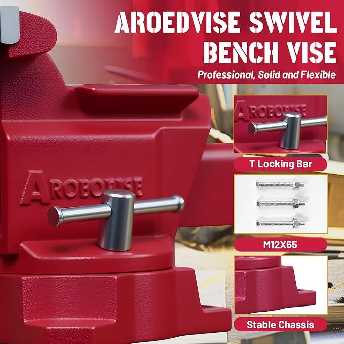6.5"Bench Vise, 6"Jaw Opening 210° Swivel Base 3.8" Throat Depth