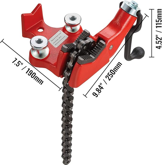 Mophorn Screw Bench Chain Vise 1/8 to 5-Inch Pipe Capacity, Heavy Duty Bench Chain Pipe Vise with Crank Handle, Neoprene-Coated Jaw, Cast Iron Material Ideal for a Variety of Pipes