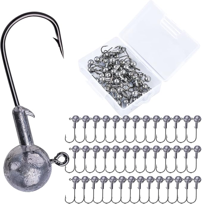 Goture Round Lead Jig Head Hooks for Freshwater & Saltwater Fishing, Swimbait Jig Heads with Fishing Box, Ideal for Trout & Bass