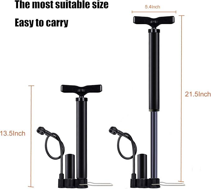 Bike Floor Pump, Bicycle Pump with Dual Presta & Schrader Valve Head, High Pressure Bicycle Tire Inflator, Portable Hand Air Pump for Road & Mountain Bikes, Strollers and Balls