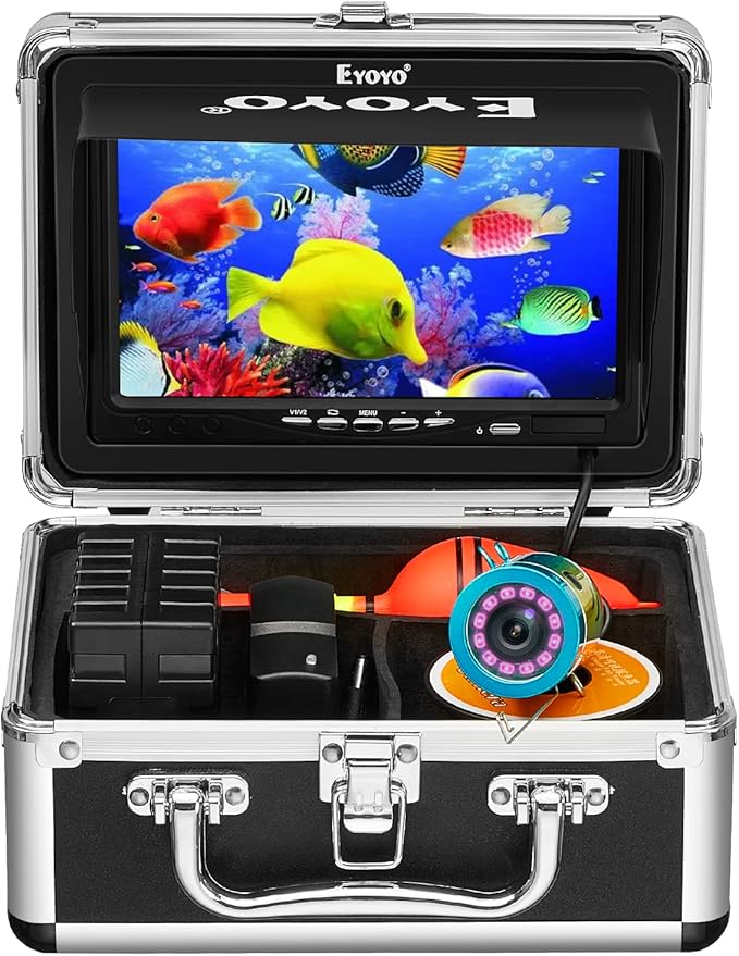 Eyoyo 水中釣りカメラ 7インチ液晶モニター 魚群探知機 防水 1000TVL 釣りカメラ 12個の赤外線ライト 湖、ボート、氷釣り用