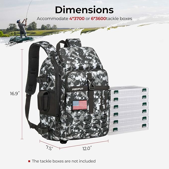 Piscifun Fishing Tackle Backpack with Rod & Gear Holder, Lightweight Fishing Tackle Storage Bag with Protective Rain Cover