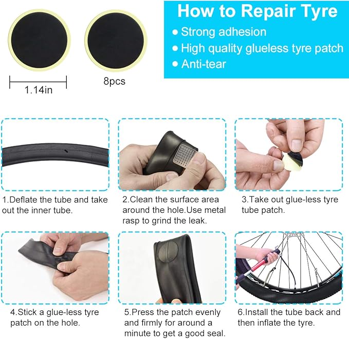 Chumxiny Bike Repair Kit Contains 16-in-1 Tool, 120Psi Mini Bicycle Pump, Tire Patch, Used for Mountain/Road Bike.(Blue)