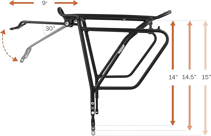 Ibera Bike Rack - Bicycle Touring Carrier Plus+ for Disc Brake/Non-Disc Brake Mount, Fat Tire Bikes, Frame-Mounted for Heavier Top & Side Loads, Height Adjustable for 26"-29" Frames