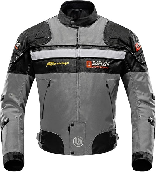 BORLENI Motorcycle Jacket Motorbike Riding Jacket Windproof Motorcycle Full Body Protective Gear CE Armor All Season Gray M