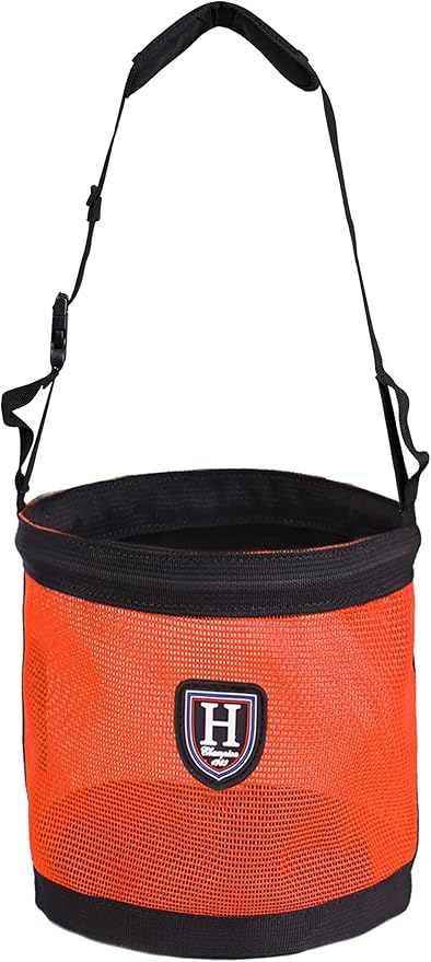 Harrison Howard Horse Muzzle Feed Bag Nylon Mesh Grain Feed Bag with Padded Neck Strap Adjustable Belt Orange Medium