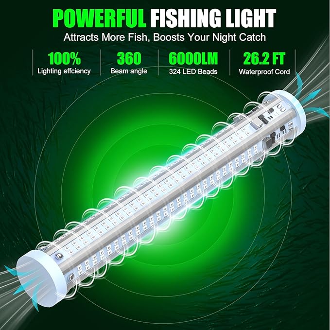 Underwater Fishing Light Compatible for Milwaukee 18V Battery，LED Green Light for 60W IP68 6000 Lumens Fish Attracting, Night Fishing for Docks Boats or Kayaks(no Battery)