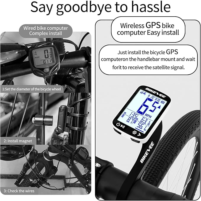 GPS Bike Computer Wireless Cycling Computer with Auto Backlight, Bicycle Speedometer Odometer, Waterproof GPS Speed Tracker for Road Mountain Bikes